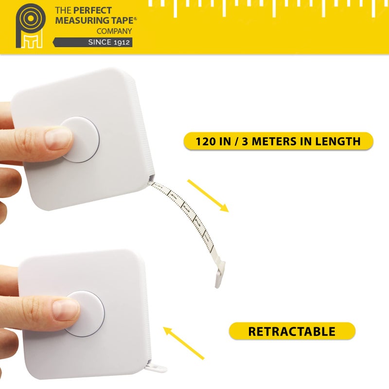 PERFECT MEASURING TAPE شريط قياس مثالي - طويل جداً (120 بوصة) شريط قياس مرن للخياطين. شريط قابل للسحب، مزدوج الجوانب - بوصات حتى 120 وقياس متري حتى 3م (النموذج SR18) أبيض - Image 5